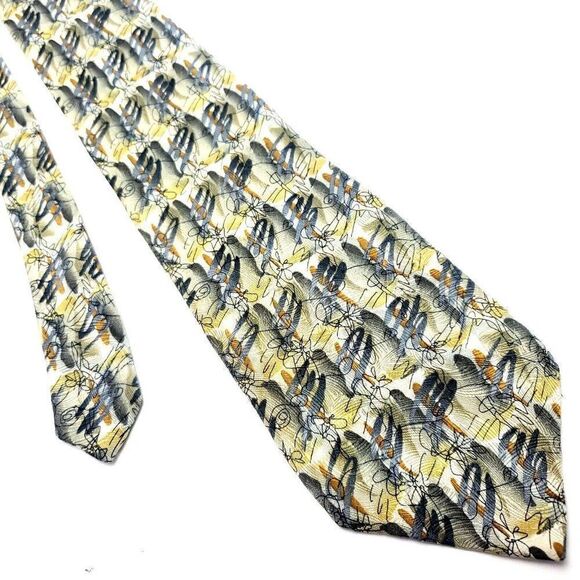 J. Garcia Beige Silk Tie Woven Wide Geometric‎ - Picture 1 of 6